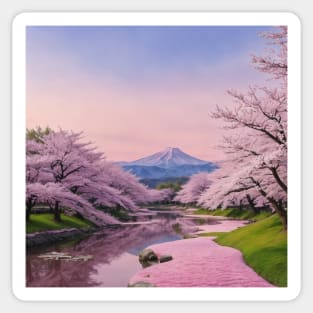 Mountain scene with lake Sticker